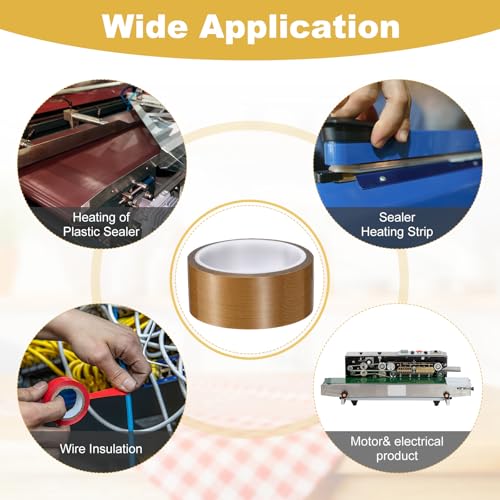 Image of PATIKIL High Temperature PTFE Tape 1-9 /16 Inch x 33 Feet, PTFE Coated Fiberglass Adhesive Tape for Vacuum Sealer Machines Hand-Impulse Sealers Insulation, Brown