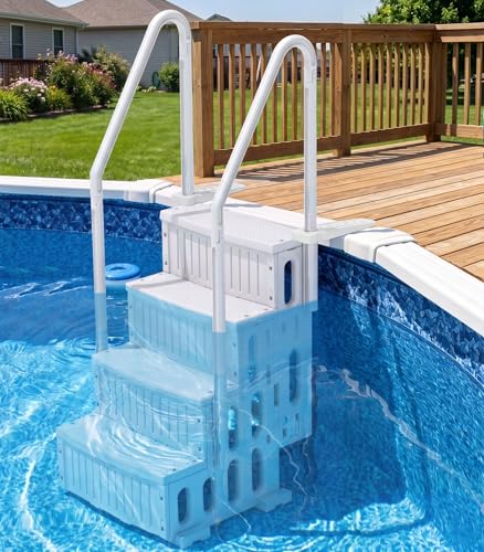 ROMIVO Pool Steps for Above Ground & Inground Pool 4-Step Heavy Duty Pool Ladder with Double Handrails 367LBS Capacity Anti-Slip Pool Stairs for 48 56 Pools Easy Assembly with Video Guide Grey