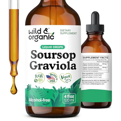 Wild & Organic Soursop Graviola Liquid Drops 500 mg - Antioxidant & Digestive Support - Alcohol-Free Graviola Extract - Guanabana Fruit & Soursop Leaves - Vegan Soursop Tincture - Sugar-Free - 4 fl oz