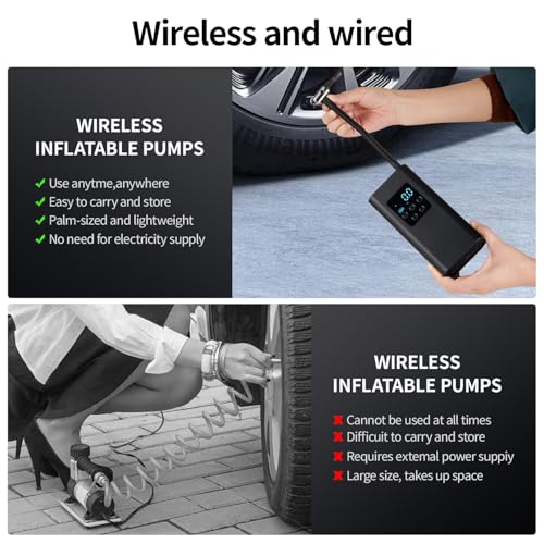 Image of Portable Tire Inflator: 150PSI Air Pump for Car Tires, 6000mAh Battery, 2X Faster, with Digital Pressure Gauge for Cars, Bikes, Motorcycles, Balls.