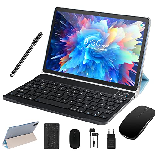 Android 11 平板电脑 10 英寸平板电脑八核 1.8GHz,4GB RAM + 64GB ROM(128GB 可扩展),高清 IPS 屏幕/5MP+8MP/6000mAh/蓝牙 4.1/Wi-FI,带鼠标和键盘的平板电脑 - 蓝色