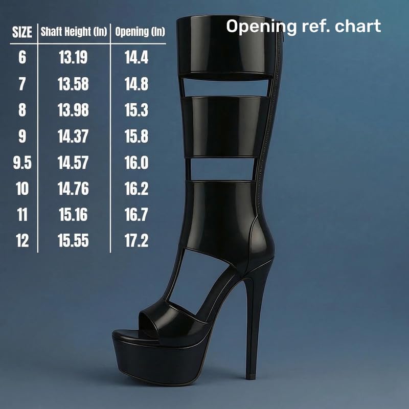Image of Richealnana Women's Gladiator Knee-High Platform Heels-Stiletto Peep Toe Boots with Back Zipper for Club,Prom,Dance,Sexy