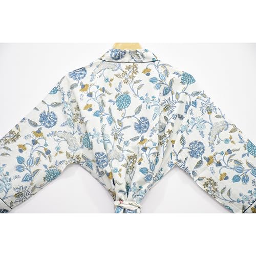 Image of Hand block print Cotton Kimono bikini cover up,Indian Hand block print Cotton Bath Robe,Swim Wear,Nighrwere Dressing Gown