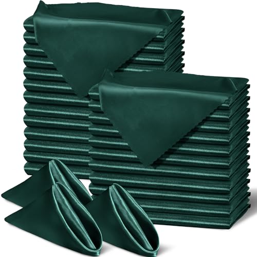 SiinvdaBZX 60 Pieces Green Cloth Napkins Scalloped Edges Decor 17x17 Inches Square Satin Napkins Silky Soft Polyester Dinner Napkins for Wedding Banquet Restaurant Decoration