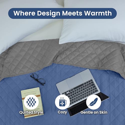Image of Martex Reversible Coverlet, Full Queen, Ceil Blue /Grey | Lightweight, Durable, Soft, Easy Care, Reversible