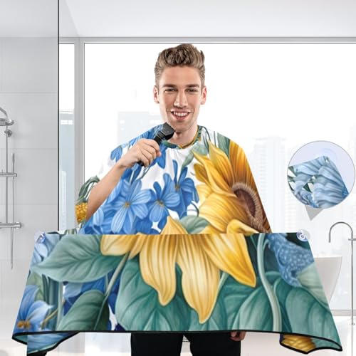 Capa para cortar cabello impermeable profesional Sunflowers and Bluebells (2) con cierre ajustable de broche para peluquería miniatura 6