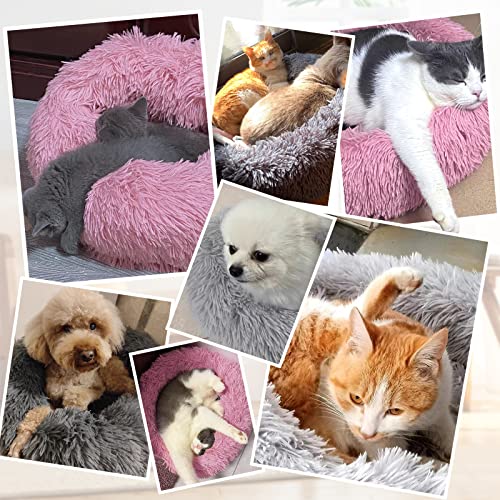 DONWEI Katzenbett Flauschig, Donut Kissen Hundebett, Flauschig Weiches Katzenkissen Rund, Waschbar Plüsch Katzenkorb, Katzenkörbchen, Katzencouch für Kleine Hunde und Katzen(50cm, Rosa)