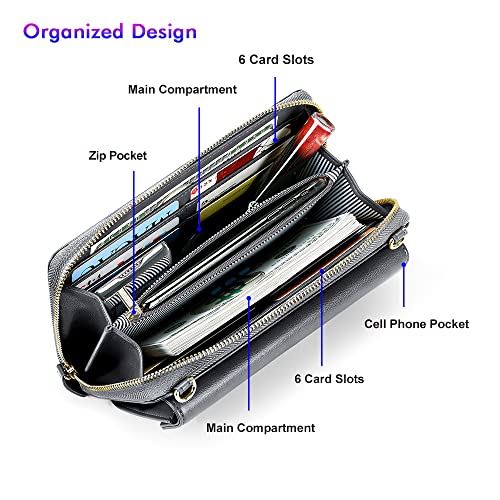 Image of nuoku Small Purse for Women, RFID Blocking Wristlet Wallet, Crossbody Clutch with Cell Phone Pocket