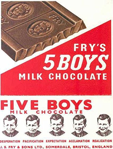 Fry's 5 boys milk chocolate retro shabby chic vintage style picture metal wall plaque sign (150mm x 100mm)