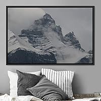 Framed Canvas Wall Art Snow Mountain Cool Expressive Farmhouse/Country Landscape Mountain Top Multicolor Photography Portrait Realism - 16x24 inches