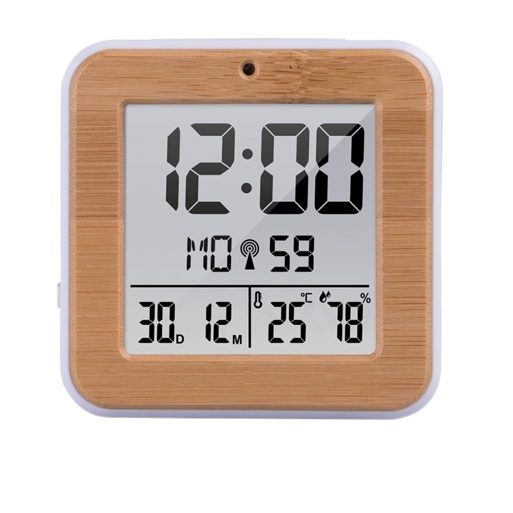 HRWLY LCD Digital Alarm Clock with Indoor Temperature Battery Operated Snooze Date(D)