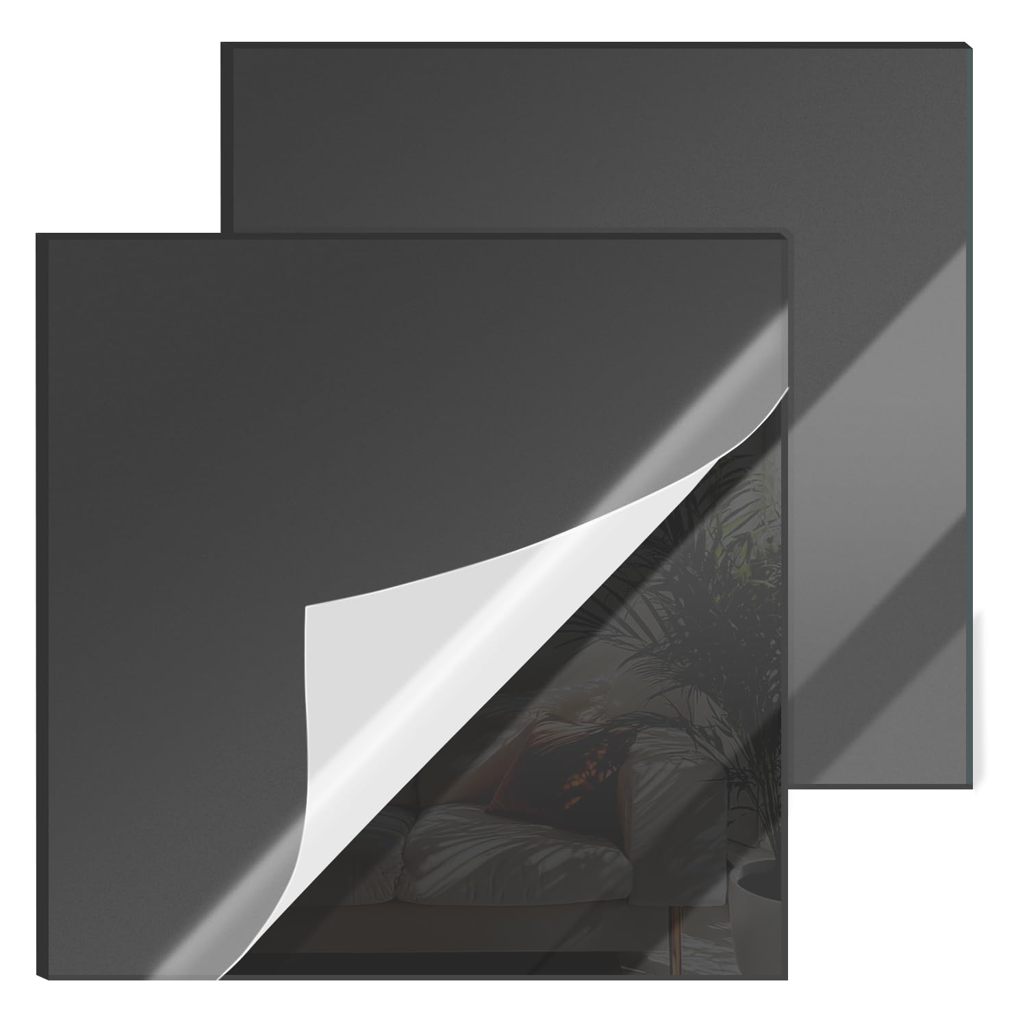 Photo 1 of 12x12 Inches Black Mirror Acrylic Sheet – 2 Pcs Reflective Acrylic Panel for DIY Crafts, Home Décor & More (30x30 cm)