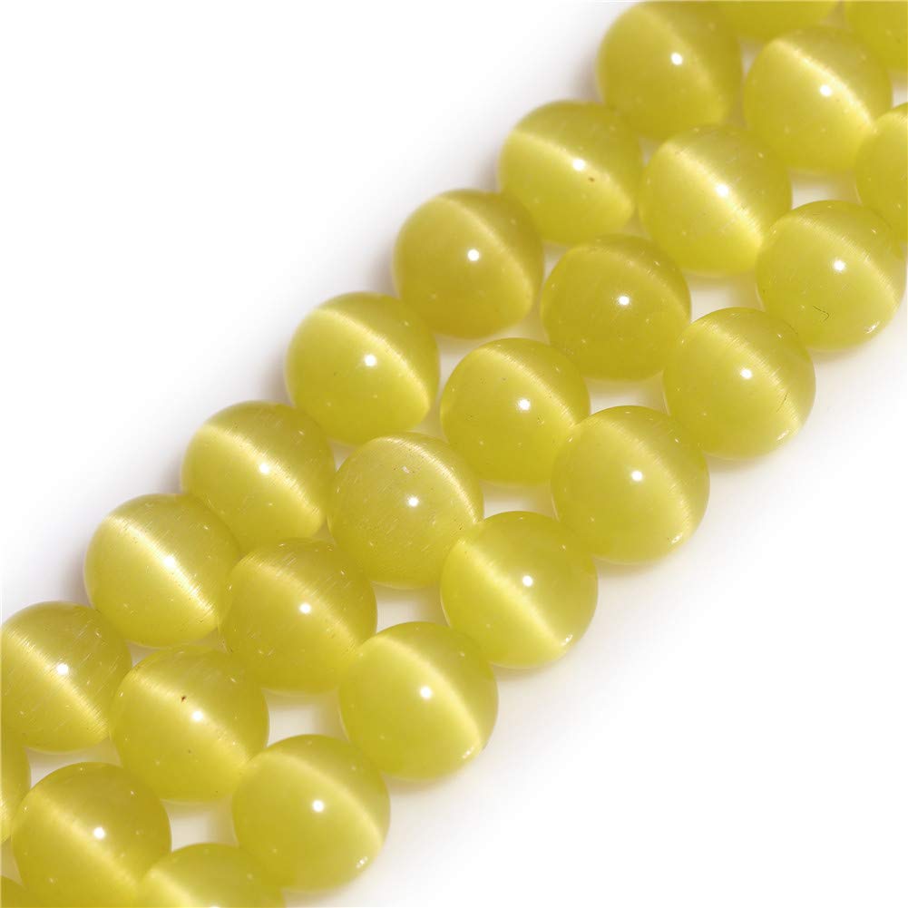 GEM-Inside 6mm Yellow Cat Eye Round Gemstone Semi Precious Loose Beads for Jewellery Making 15''
