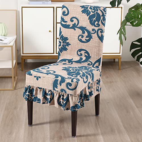 Image of HOKIPO Dining Chair Frill Protector Cover Set of 2 Elastic Slip Covers (AR-4074-D6*2),Beige
