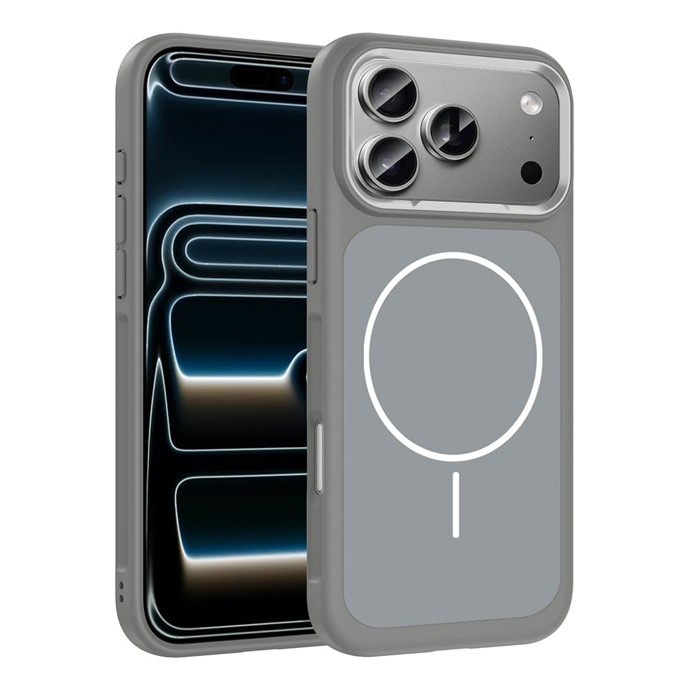Zore Apple ile uyumlu iPhone 17 Pro Max Kılıf M-Safe Şarj Özellikli Metal Kamera Çerçeveli Zore Sanremo SilikonGri