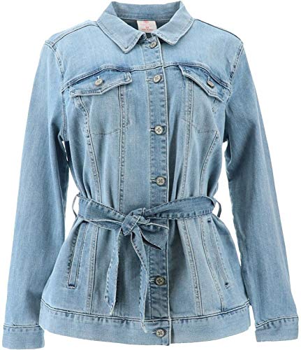Laurie Felt Denim Button Front Belted Jacket Medium Wash M New A374922