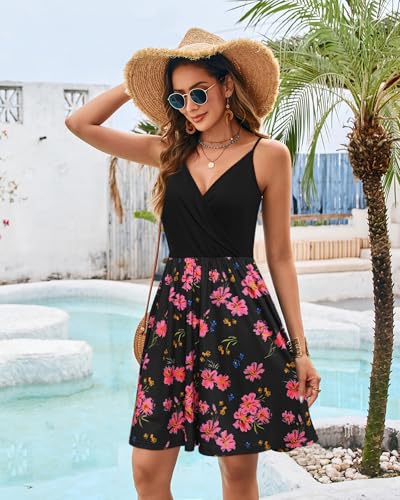 Image of STYLEWORD Womens Sundress Summer Floral Wrap V Neck Backless A-Line Casual Beach Midi Dress