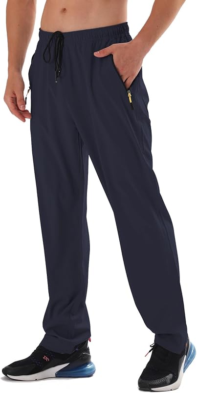 Pantalones de senderismo con cintura elástica para hombre, resistentes al agua, de secado rápido, ligeros, para exteriores, con bolsillos con cremallera