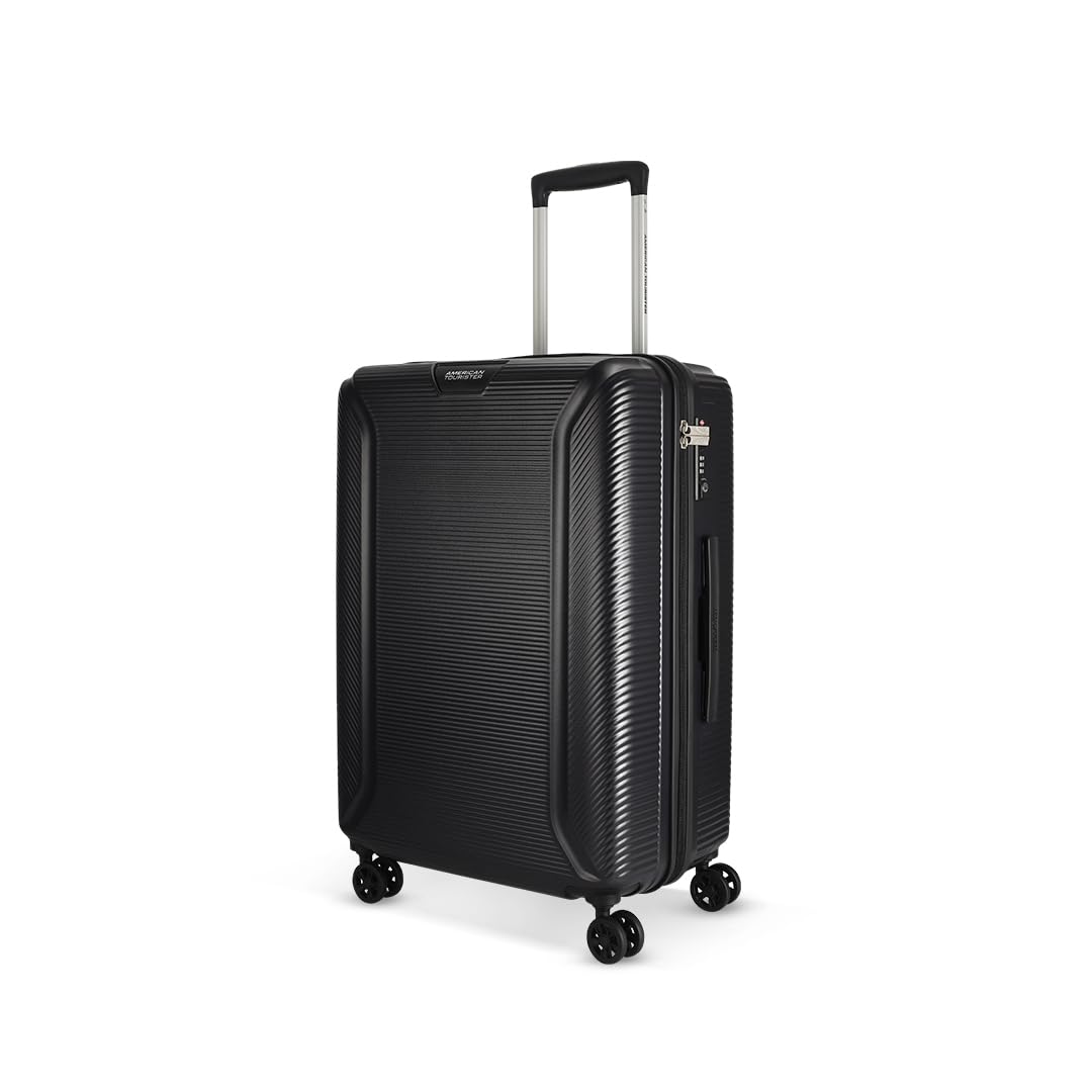 Robotech 67 CM Medium with Recessed TSA Lock & 8 Wheel & Internal Organiser, Hard PC Check-in Suitcase for Travel/Trolley Bag for Travel/Travel Bag with Double Wheel - Black