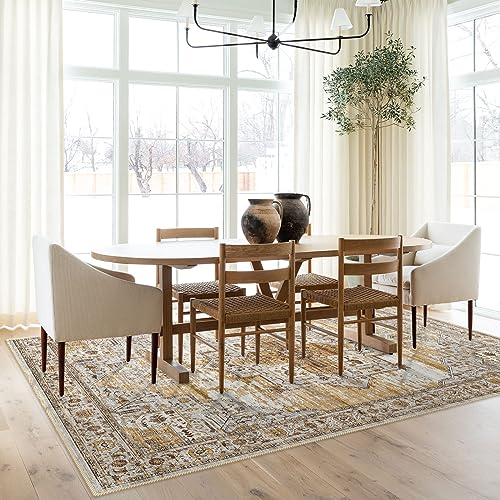 RUUGME Washable 5x7 Area Rugs - Large Rugs for Living Room Stain Resistant Carpet Vintage Tribal Rugs for Bedroom with Non Slip Backing Home Decor Floor Decoration Mat (5x7 Yellow)