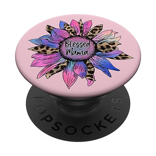 Pink Mom Motif With Cute Leopard Sunflower For Blessed Mama PopSockets PopGrip Adhesivo