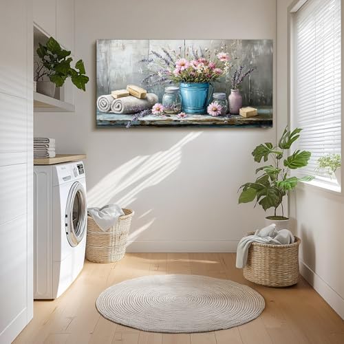 SERIMINO Still Life Large Wall Art, Nature Wildflower Canvas Art Prints, Cozy Scene Retro Aesthetic Painting, Earthy Wall Pictures for Living Room Bathroom Laundry Room Rustic farmhouse Decor 30"X60"