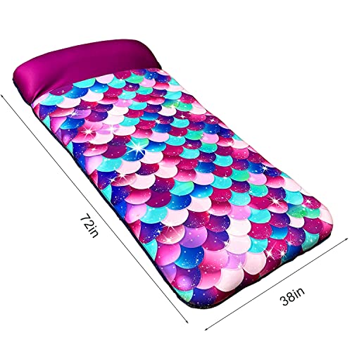 Parentswell Inflatable Mermaid Scales Pool Floats 72" X 38", X-Large, Fabric-Covered Pool Float With Headrest, Pool Lounge Chairs, Pool Lounger, Pool Floaties, Summer Pool Party Decorations For Adults #TOP6