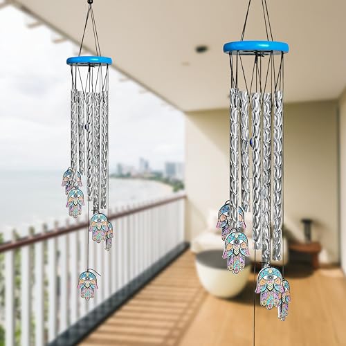 Image of ZAICUS Hamsa Hand Wind Chime - 23-Inch Metal Wind Chimes for Home Decor, Protection & Positive Energy - Hanging Bells for Balcony, Garden & Outdoor Spaces