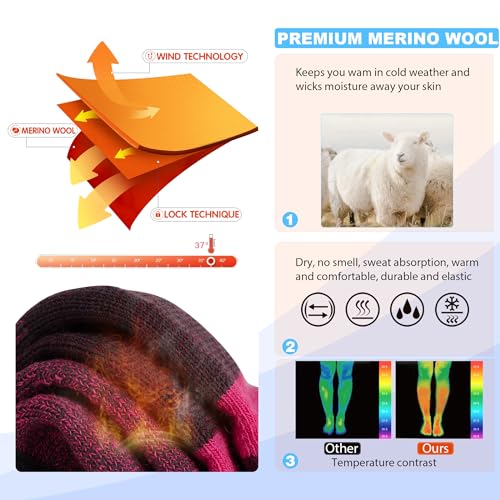 Image of Hylaea Merino Wool Ski Socks, Cold Weather Socks for Snowboarding, Snow, Winter, Thermal Knee-high Warm Socks, Hunting
