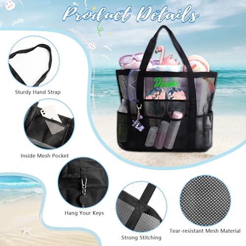 Ulico Personalized Mesh Beach Bag Embroidered Name, Custom Large Beach Tote Bags for Women Foldable Mesh Swimming Pool Bag with Pockets - Sandproof, Waterproof3