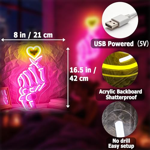 Image of Skeleton Neon Sign for Wall Decor Skull Light Up Sign Hallowmas Led Signs for Room Party Home Wall Decor USB Powered