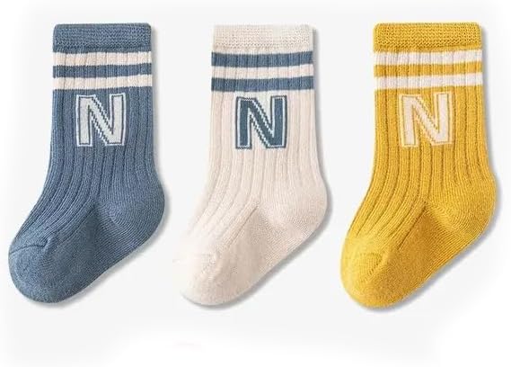 Generic3 Pairs Baby Cotton Letter Socks Long Knee High Socks for Toddler Baby Boys & Girls with Cute Stripes