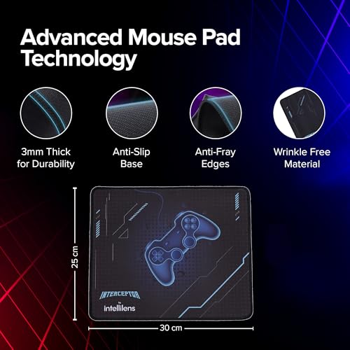 Image of INTERCEPTOR by Intellilens Gaming Mouse Pad for Laptop (30x25cm) | 3mm Thick Waterproof Surface | Anti Slip Base Mousepad | Office Accessories for Desk | Wrinkle Free Material | Black Mouse Pad