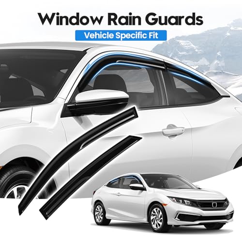 Image of Civic Rain Guard - Window Visors for Honda Civic Sedan 2016-2021, Tape-On Side Window Rain Guards for Civic, 4PCS, Black, Car Accessories