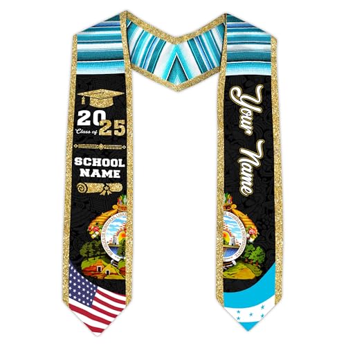 MonkeyVan Honduran Graduation Sash, Custom Honduran American Flag Graduation Sash 2025, Honduras Graduation Stole Style 13