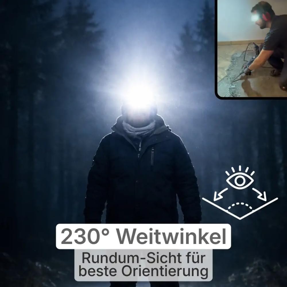 Adventure Light 2.0 - Das Original Wiederaufladbare LED Stirnlampe - Superhell 230° Weitwinkel, Gestengesteuert, Leicht, 3 Modi für Joggen, Angeln, Laufen