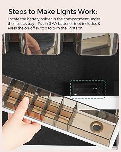 Image of SONGMICS Jewelry Cabinet Armoire Organizer, Wall Or Door Mount Storage Cabinet With Full-Length Frameless Lighted Mirror, Built-In Makeup Mirror, 2 Drawers, Lockable, White UJJC013W01