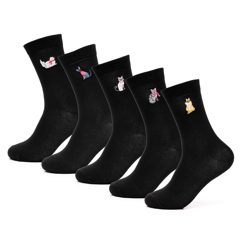 Calcetines de mujer para uso diario cómodos con motivos de estrellas y gatos 4