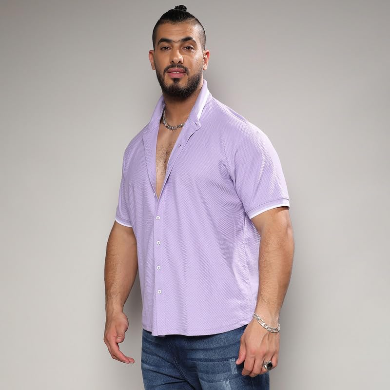 Image of Instafab Plus Men's Shirt for Casual Wear | Spread Collar | Short Sleeve | Button Closure | Plus-Size Fit | Cotton Shirt Crafted with Comfort Fit for Everyday Wear