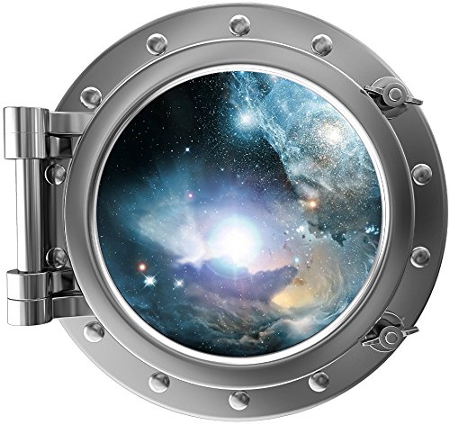 12" Port Scape Instant Space Ship 3D Window View NEBULA & STARS #1 Silver Porthole Wall Decal Removable Wall Sticker Mural Boys Bedroom Playroom Decor
