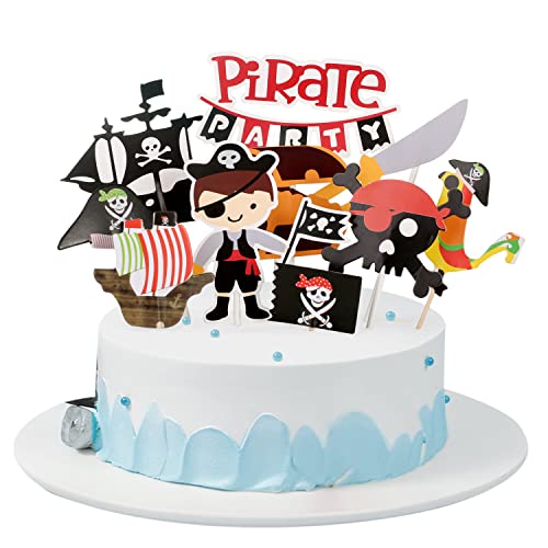 54 Piezas de Decoración de tarta Pastel Pirata Cumpleaños Niño, Cake Topper Bandera Pirata Cupcake Topper Cake tartas Stake Palillos para 1.2.3.4.5.6.7.8.9.10 años bebé niños decoración de la fiesta
