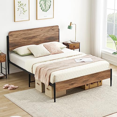 Idealhouse Queen Size Bed Frame With Wooden Headboard, Platform Bed Frame With Safe Rounded Corners, Strong Metal Slats Support, Mattress Foundation, Noise-Free, No Box Spring Needed, Walnut #TOP2