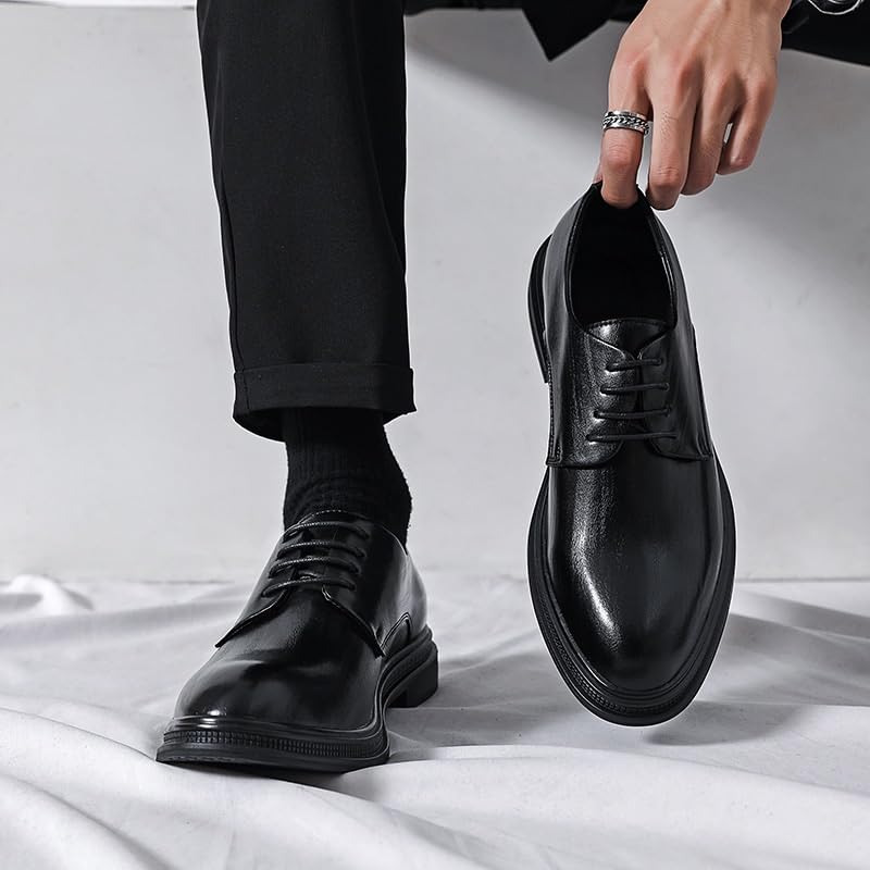 Men Casual Dress Shoes Lace Up Genuine Leather Platform Slip-on Oxfords Men's Tuxedo Shoes2