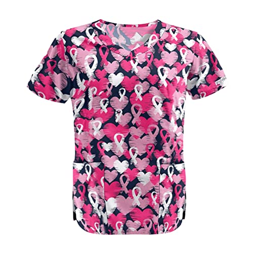 OIOLOYJM Printed Scrub Tops Women V Neck Short Sleeve Plus Size Scrubs for Womens Nursing Uniforms Shirts with Pockets