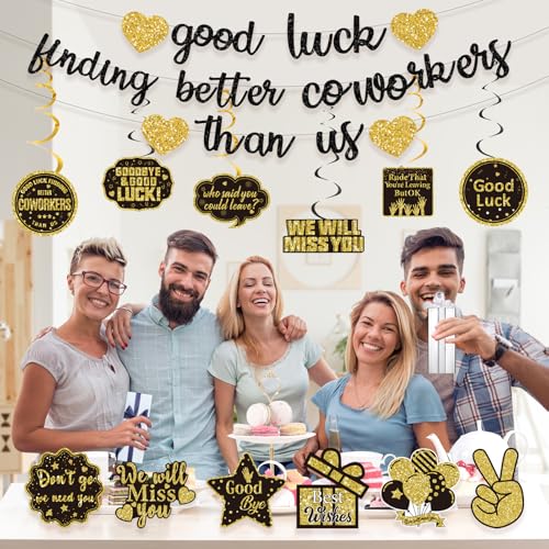 Image of Pre-Strung Good Luck Finding Better Coworkers Than Us Gold Glitter Banner, Going Away Party We Will Miss You Decorations, Great for Goodbye Farewell Job Change Party