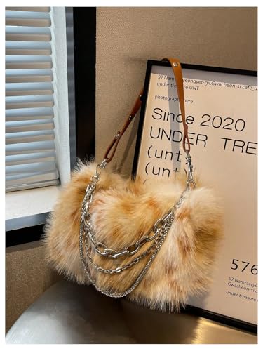 MakeMeChic Women's Faux Fur Hobo Bag Top Handle Fuzzy Shoulder Handbags Plush Square Bags Purse4