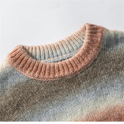 Men's Knitted Striped Sweater Long Sleeve Round Neck Color Striped Pullover Tops4