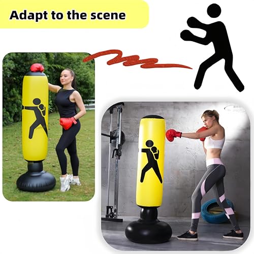 HJYDGJ Saco de boxeo hinchable de 160 cm, de PVC, retráctil, para karate, taekwondo, boxeo, etc. (amarillo) - imagen 5