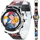 Accutime Kids Pokemon Ash & Pikachu Digital LCD Quartz Multicolor Wrist Watch with Black Strap, Cool Inexpensive Gift & Party Favor for Boys, Girls, Adults All Ages (Model: POK3018-AAZ)