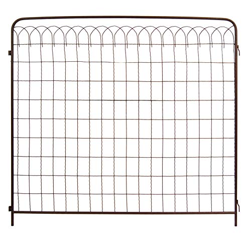 Panacea Rustic Heirloom Cottage Garden Fence Panels, Brown – Set of 12 Metal Interlocking Landscape Borders with Grid Design, 33' H Decorative Yard Fencing for Flower Beds & Outdoor Use